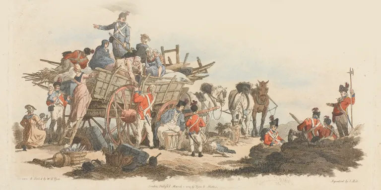 Camp Scenes by William Pyne, 1803 show women washing, cooking, serving beer and travelling with the soldiersshow women washing, cooking, serving beer and travelling with the soldiers.