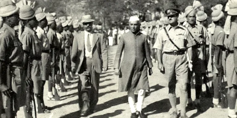 Nehru visiting the Khyber Rifles at Jamrud, 1946