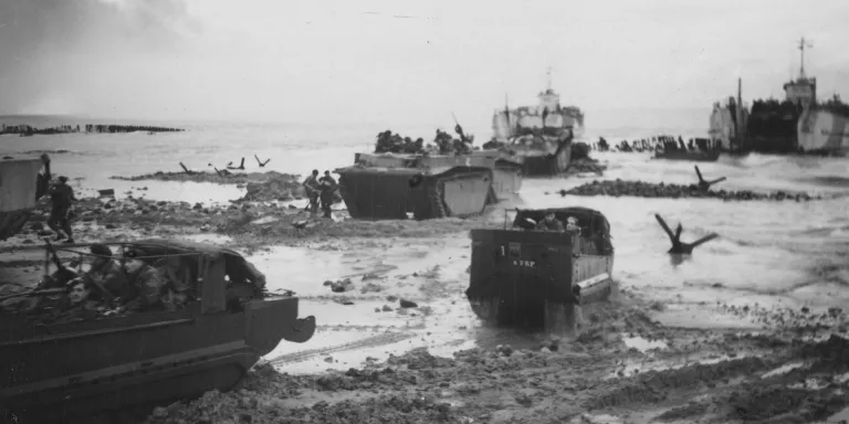Allied vehicles land on Walcheren at the mouth of the West Scheldt, 2 November 1944