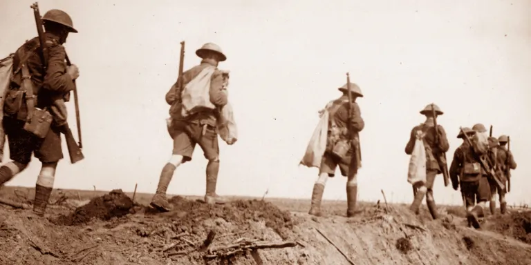 North-country troops bring up rations during the Battle of Menin Road, 1917