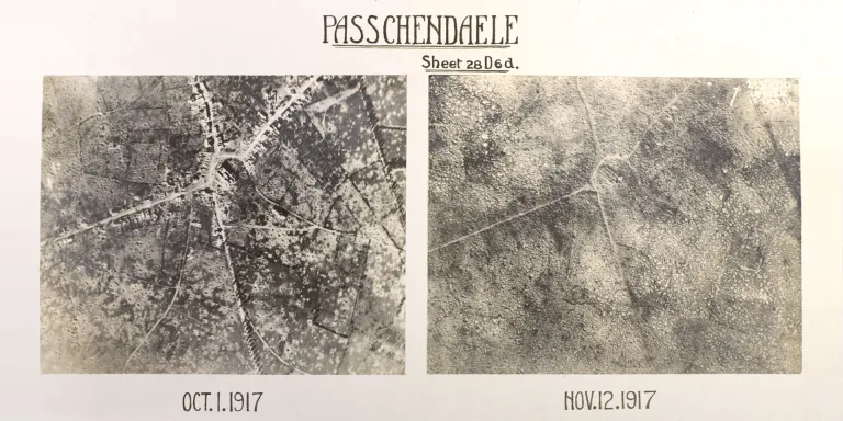 Comparative aerial photographs of Passchendaele, 1 October and 12 November 1917
