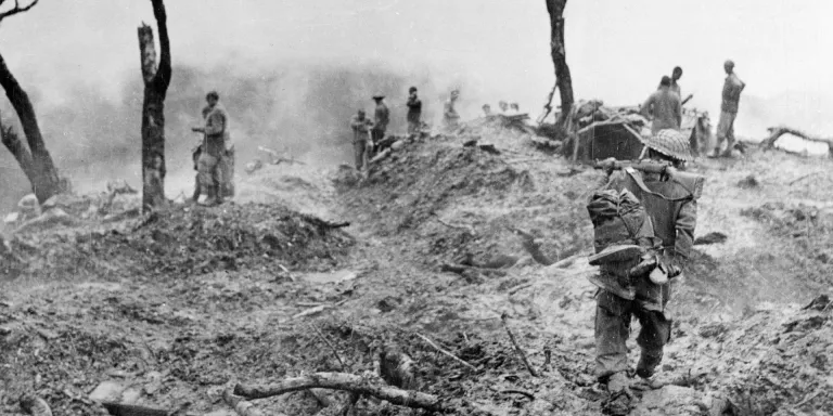 10th Gurkha Rifles clearing enemy positions on 'Scraggy' hill during the Japanese drive towards Imphal in April 1944