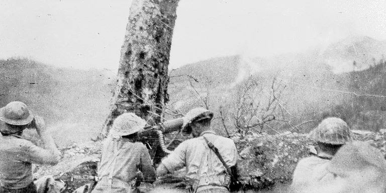 Gurkhas open fire during an attack near Palel, April 1944