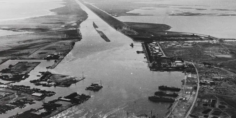 Entrance to the Suez Canal, looking south, 1956