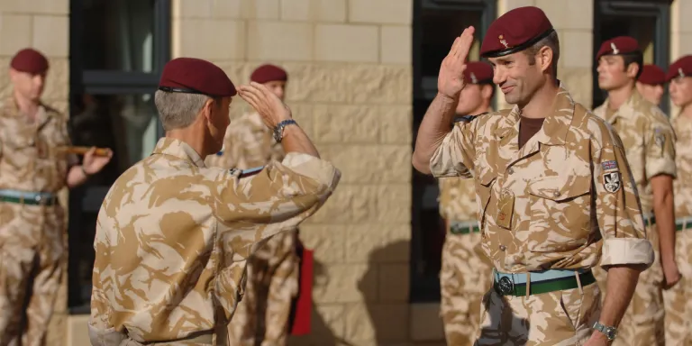 Officers salute at a medal parade for 216 Parachute Signals Squadron, Colchester, 2008