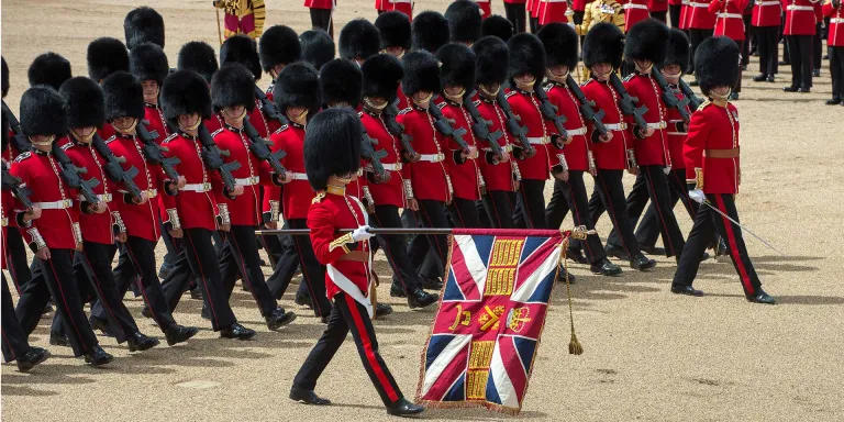 The Colours of the Welsh Guards being paraded at Horse Guards, 2015 