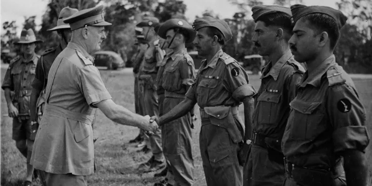 General Sir Archibald Wavell, Commander-in-Chief India and Commander of ABDA, greets men of 20th Indian Division, c1942