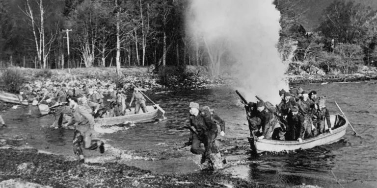 Assault landing at the Commando Training Centre, Achnacarry, Inverness-shire, 1942