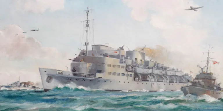 HMS 'Prins Albert' en route to Dieppe carrying No 4 Commando, August 1942