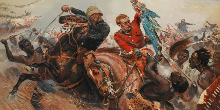 Lieutenants Melville and Coghill saving the Colours at Isandlwana, 1879