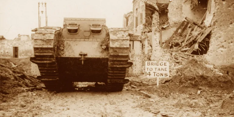 A Mk II tank going into action at Arras, 10 April 1917