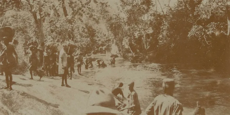 A British column crossing a river, c1916
