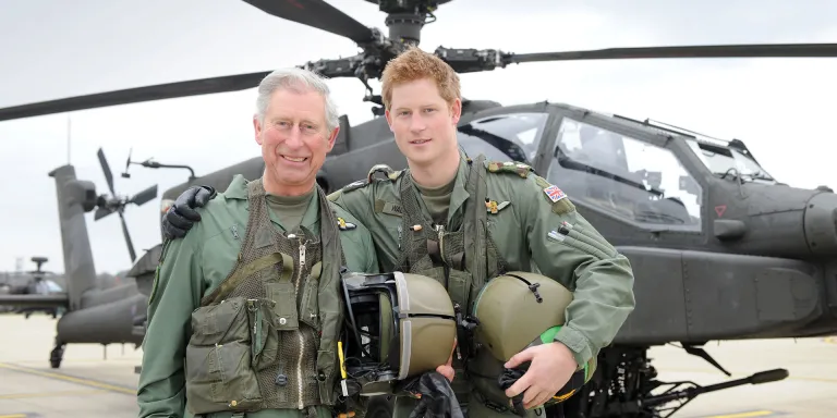 The Prince of Wales and Prince Harry at the Army Aviation Centre, Middle Wallop, 2011.