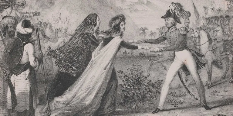 Major-General Sir Robert Sale rescuing his wife and daughter in Kabul, 1842 