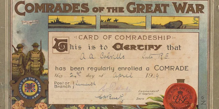 Comrades of the Great War membership enrolment card, 24 April 1919 