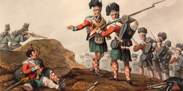 A wounded piper of the 71st piping the Highlanders into battle at Vimerio, 1808