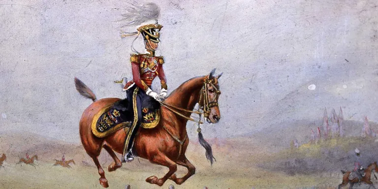 An officer of the 13th Regiment of (Light) Dragoons jumping a fence, 1835