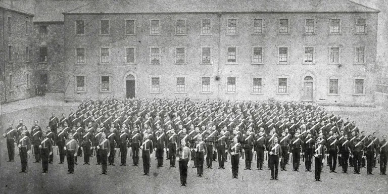 6th (Inniskilling) Dragoons drawn up for dismounted parade at the Royal Barracks, Dublin, 1875