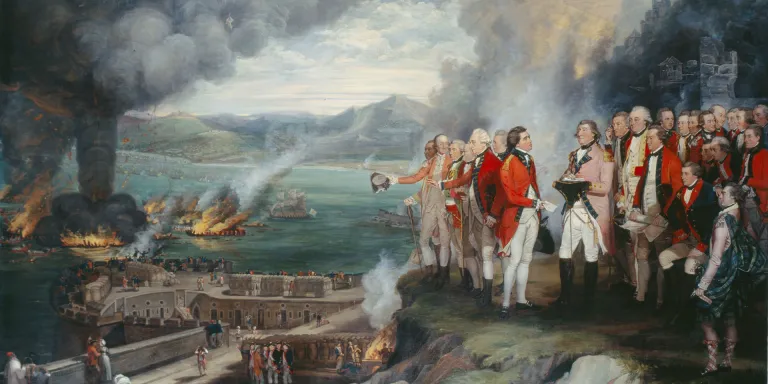 General Augustus Eliott and his officers observing the destruction of the floating batteries, Gibraltar, 1782