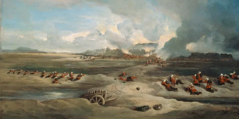 Soldiers of 44th (East Essex) and 67th (South Hampshire) Regiments breaching the walls of the North Fort, Peiho, 1860