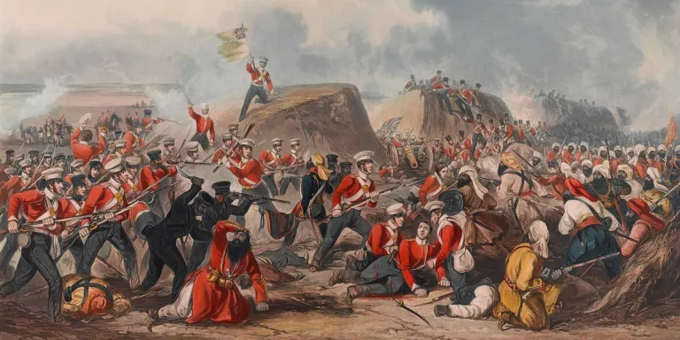 The 31st (Huntingdonshire) and 50th (Queen's Own) Regiments advancing at Sobraon, 1846 