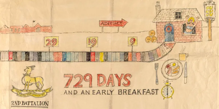 729 Days and an Early Breakfast. A National Service Demob countdown calendar’ by Sergeant Robin Ollington, 1948
