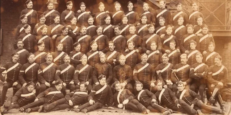 Members of the 1st (Royal) Dragoons in stable dress, Aldershot, 1886