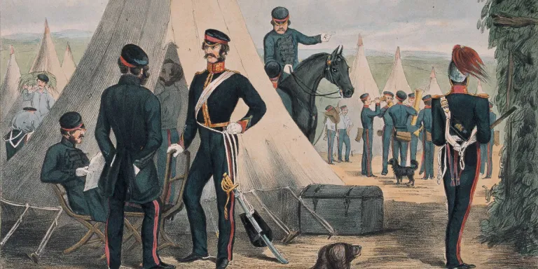 Members of The Royal Horse Guards in camp, 1853