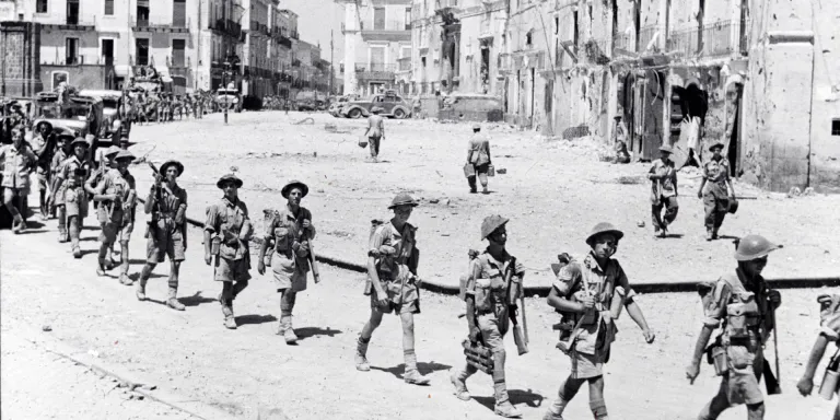 5th Battalion The Northamptonshire Regiment entering Adrano, Sicily, August 1943