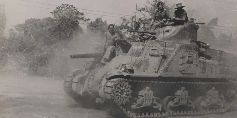 An M3 medium General Lee tank in action during the Burma campaign, 1944