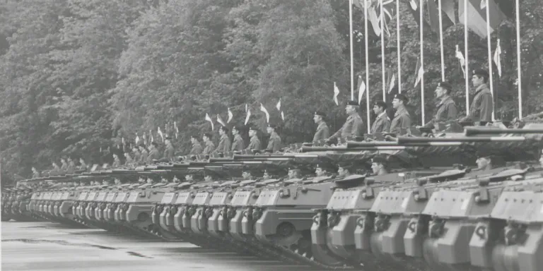 The 9th/12th Lancers (Prince of Wales’) lined up on parade, Bergen-Hohne, 1981