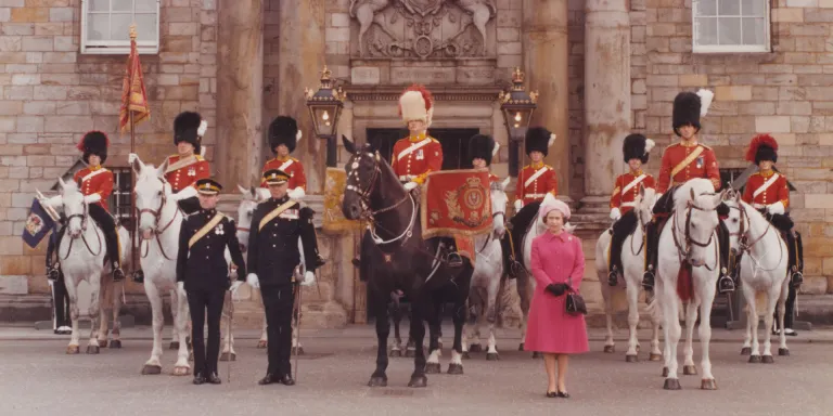 Queen Elizabeth II at The Royal Scots Dragoons Guards Tercentenary Parade, Edinburgh, 1978