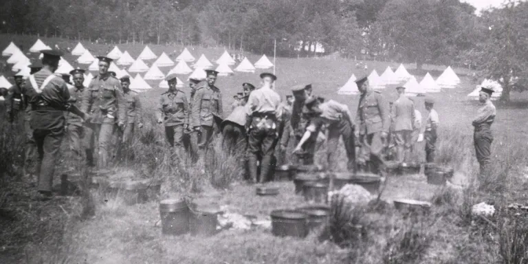 The 1st Royal Irish Fusiliers cooking at Belterbet camp in Ireland, 1908