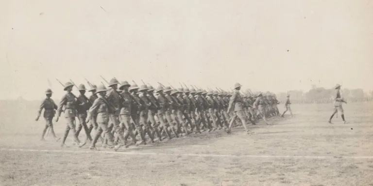 Members of 2/4th Battalion The Duke of Edinburgh’s (Wiltshire Regiment) at the Armistice Parade in India, 1918