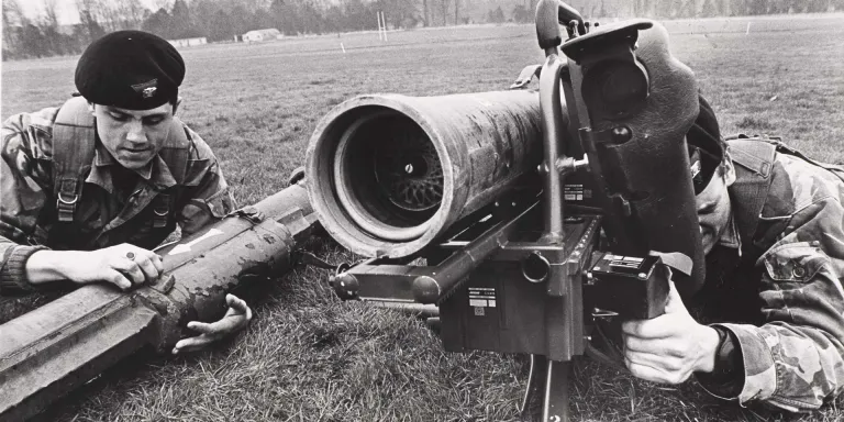 Members of The Duke of Edinburgh’s Royal Regiment with a Milan Anti-tank missile, 1980