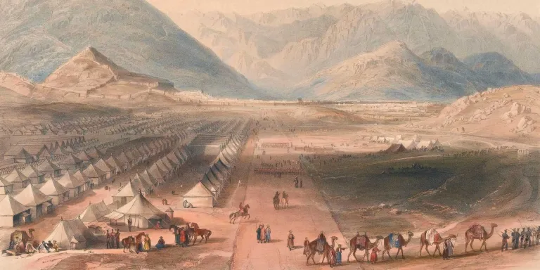 Encampment of General Nott's Kandahar force outside the wall of Kabul on the British evacuation of Afghanistan, October 1842