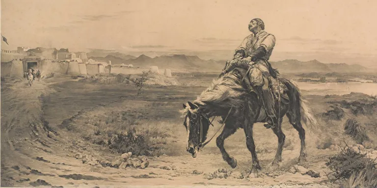 Dr William Brydon arriving at the gates of Jalalabad fortress, 1842