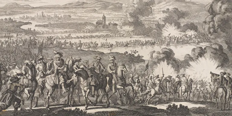 King William III being wounded by a cannon ball which grazed his leg, taking off a piece of his boot, at the Boyne in 1690