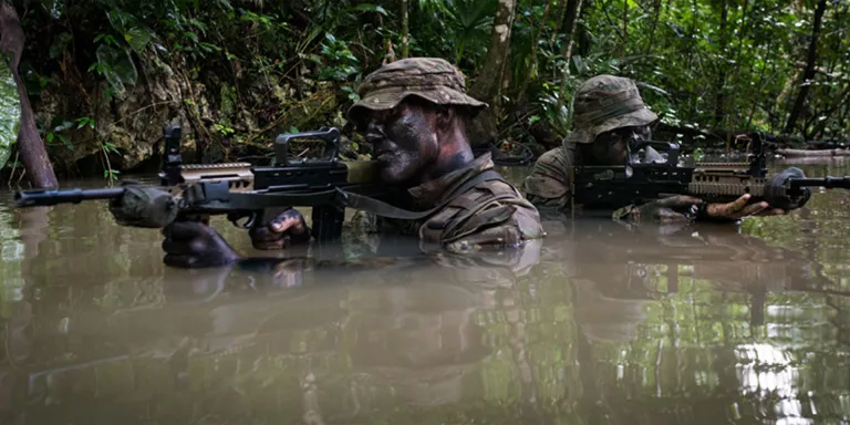 Soldiers from 1st Battalion, Irish Guards jungle training, Belize, 2016