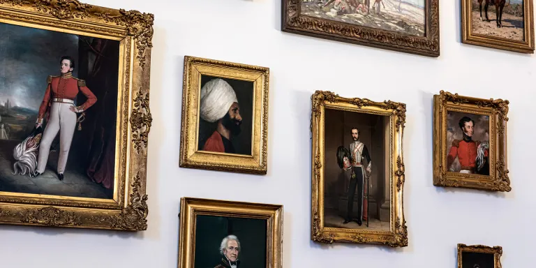 Portraits on display in the Indian Army Memorial Room, Sandhurst