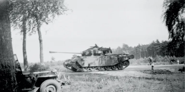 A BAOR Centurion tank on exercises near Bispingen, West Germany, 1953