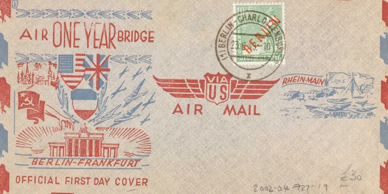 US Air Mail envelope marking the first anniversary of the Berlin blockade and airlift, 23 June 1949
