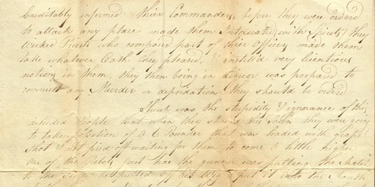 Letter from Corporal Samuel Blomeley, Coldstream Guards, conveying his impressions of the Irish Rebellion, 2 July 1798