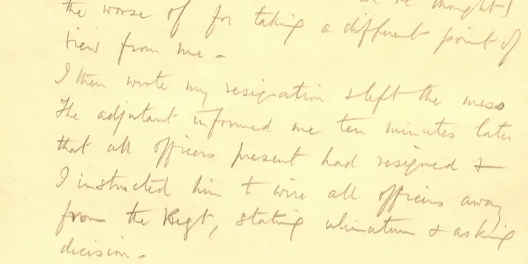 Detail from Lieutenant Colonel Maurice MacEwen's account of the Curragh Incident, 1914