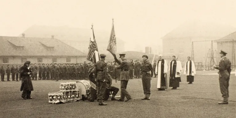 1st Battalion The Royal Norfolk Regiment being presented with new colours, 1946