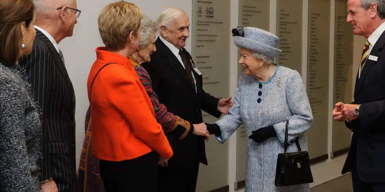 Sir John Chapple greeting Queen Elizabeth II, Royal opening of the National Army Museum, 2017