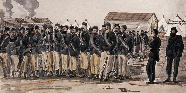 The Rifle Brigade parading in the Crimea, 1855