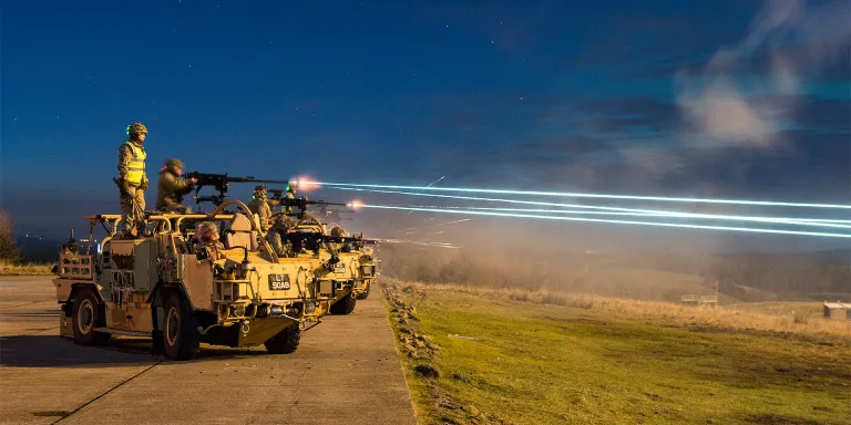 The Light Dragoons practise night firing with tracer rounds, Warcop Training Camp, 2016