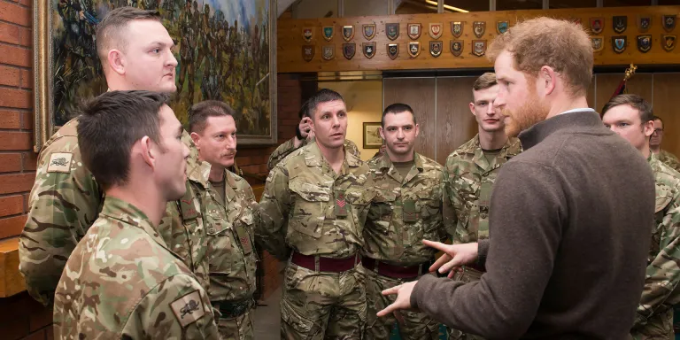Prince Harry meeting soldiers of The Duke of Lancaster’s Regiment, Weeton Barracks, Lancashire, 2016