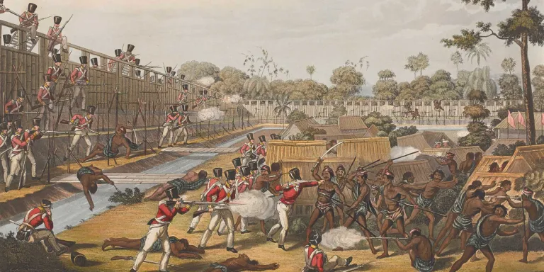 The storming of one of the principal stockades at Rangoon, 18 July 1824